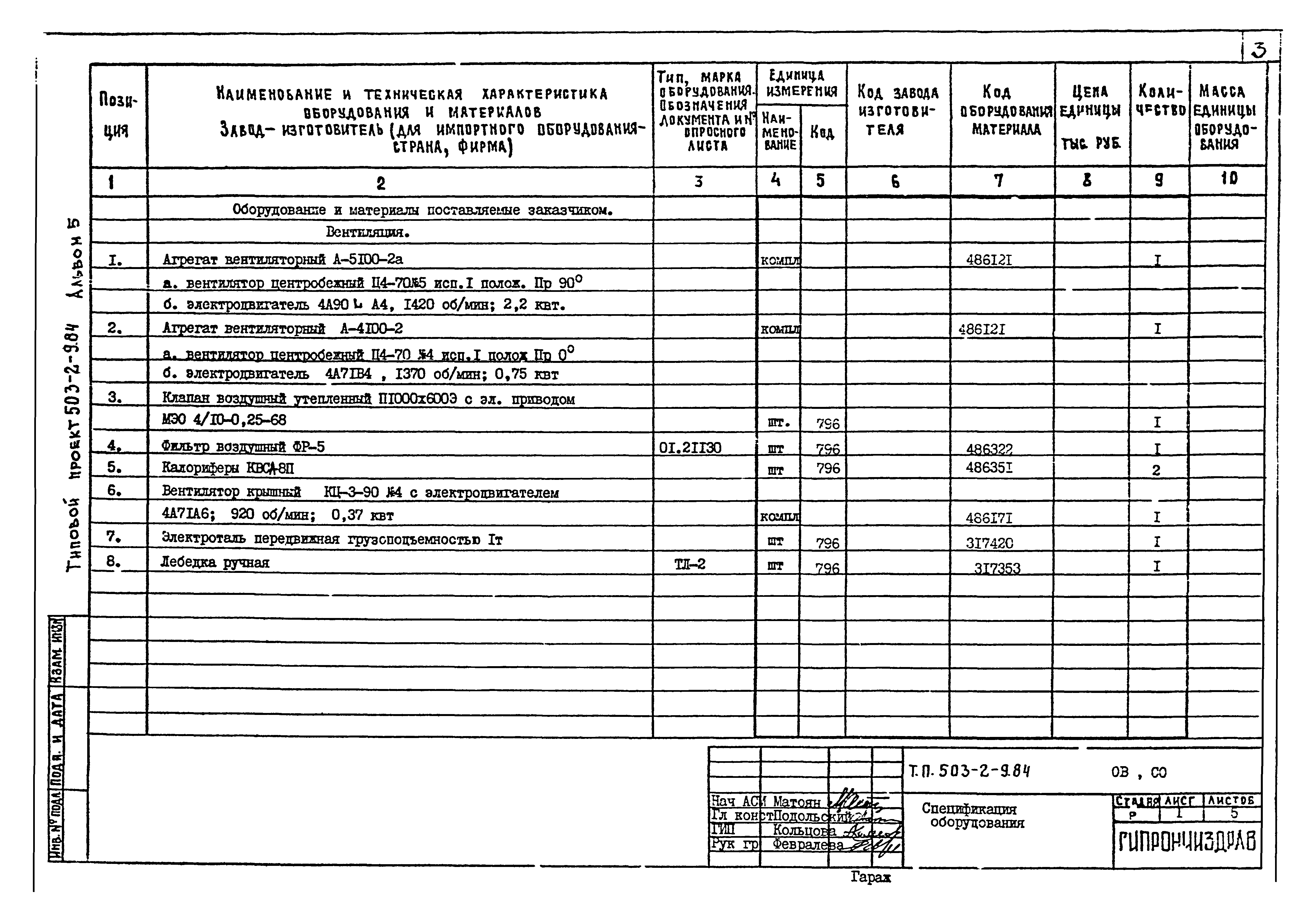 Типовой проект 503-2-9.84