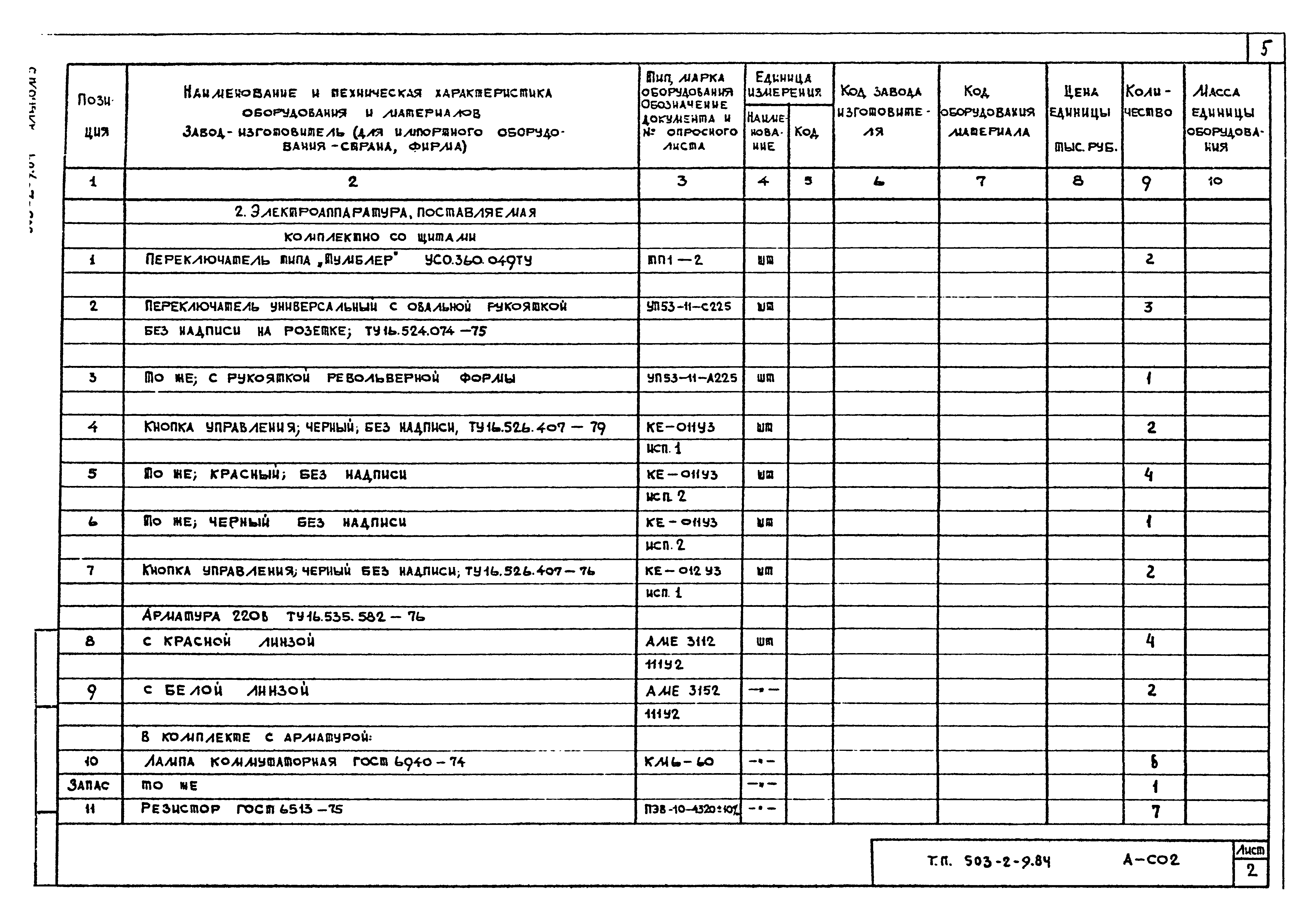 Типовой проект 503-2-9.84