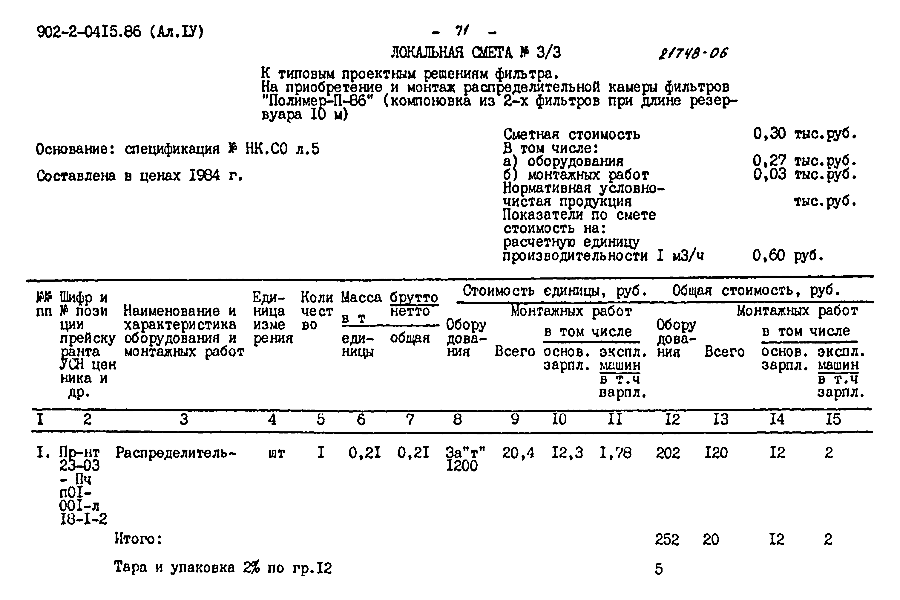 Типовые проектные решения 902-2-0415.86