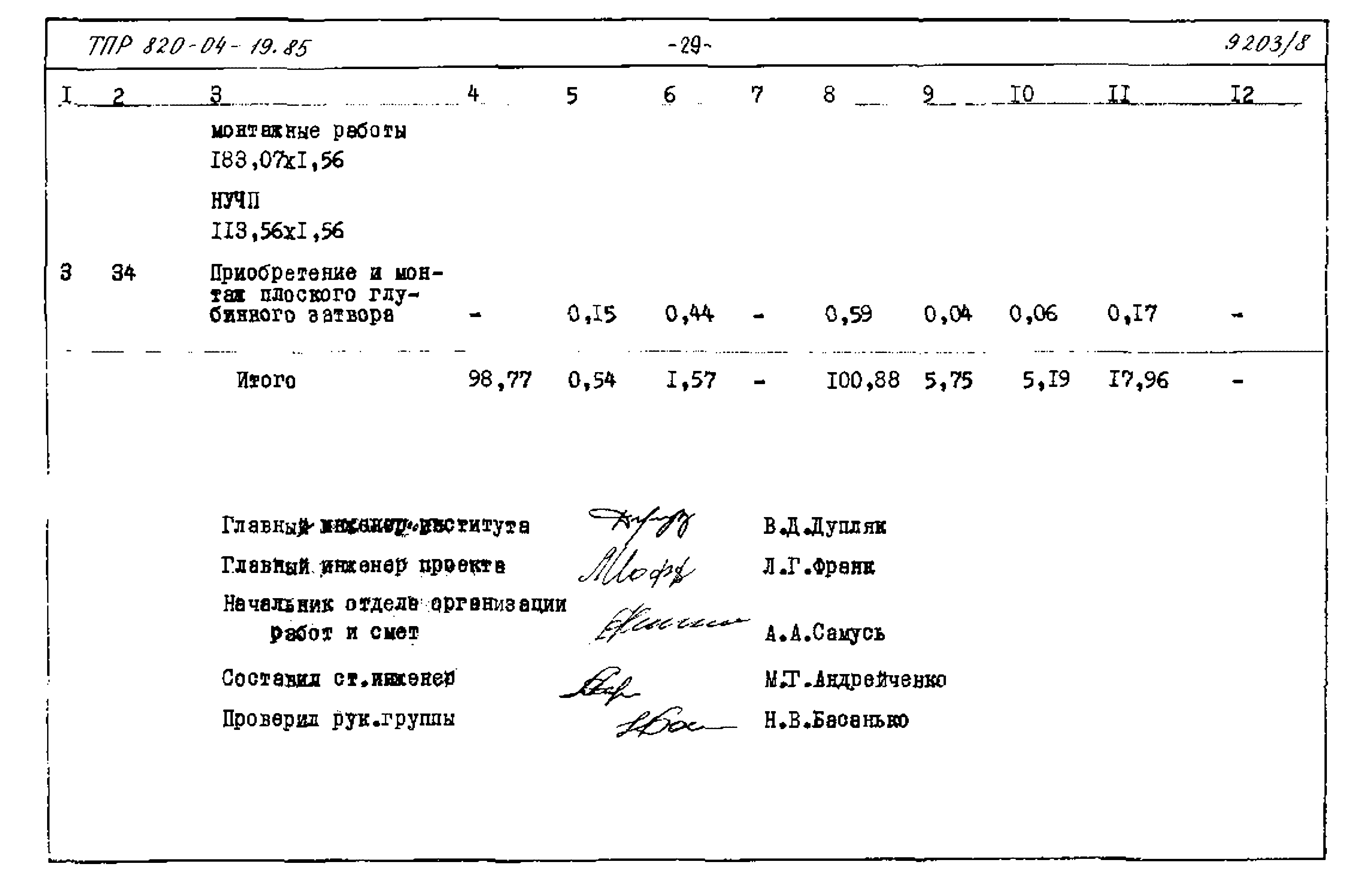 Типовые проектные решения 820-04-19.85