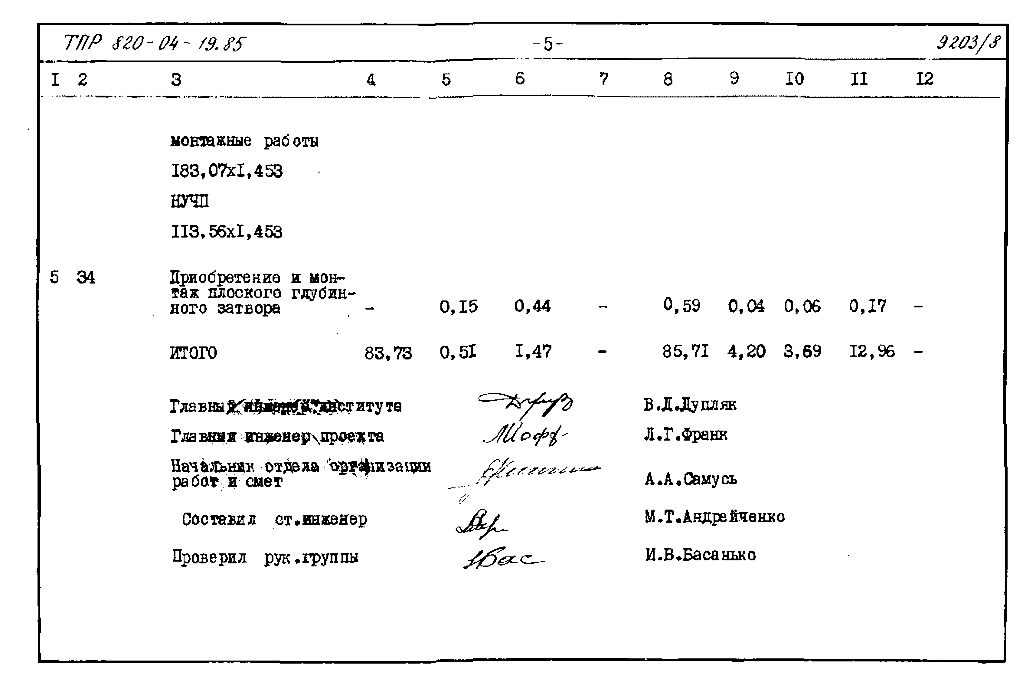 Типовые проектные решения 820-04-19.85