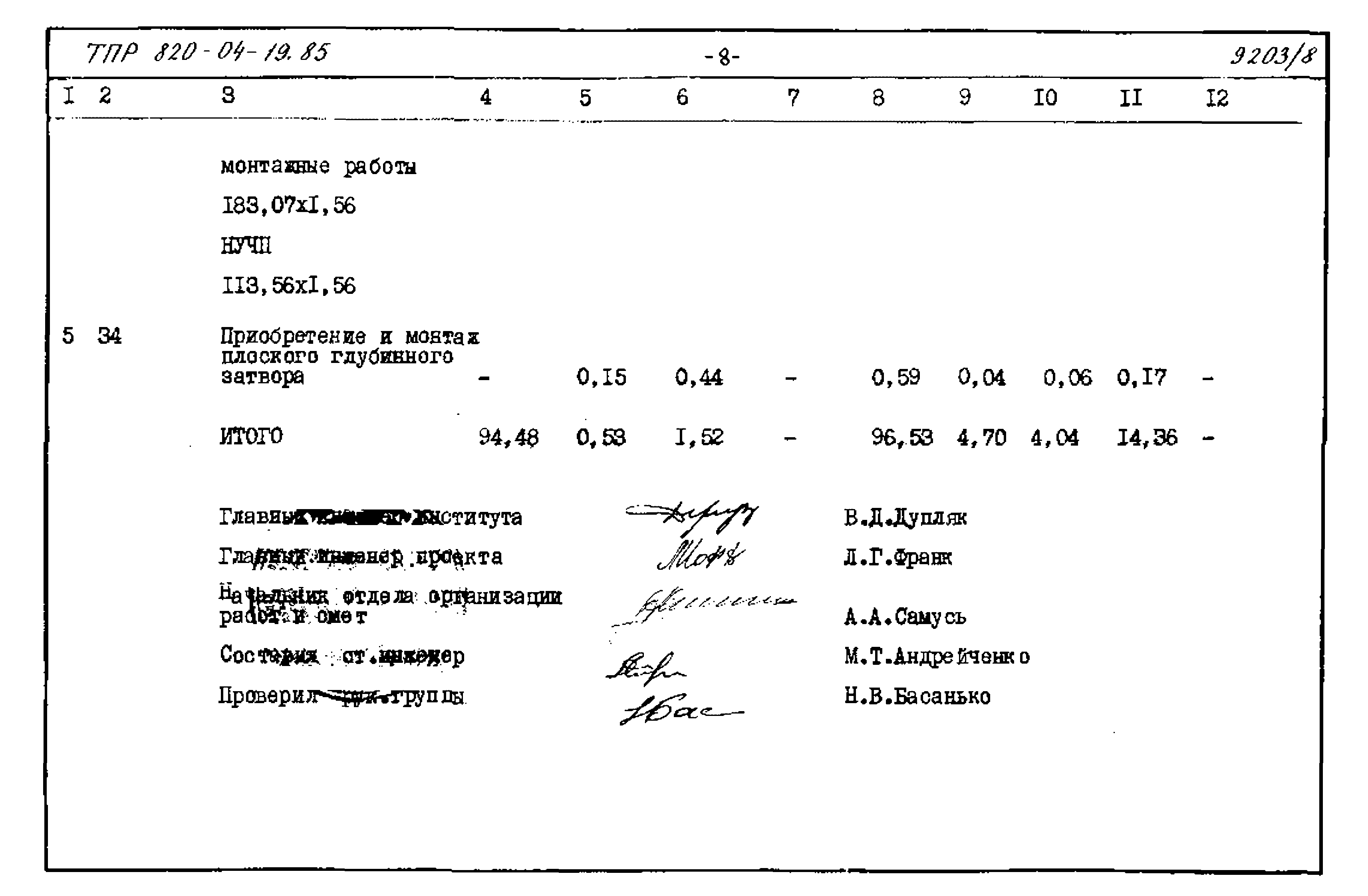 Типовые проектные решения 820-04-19.85