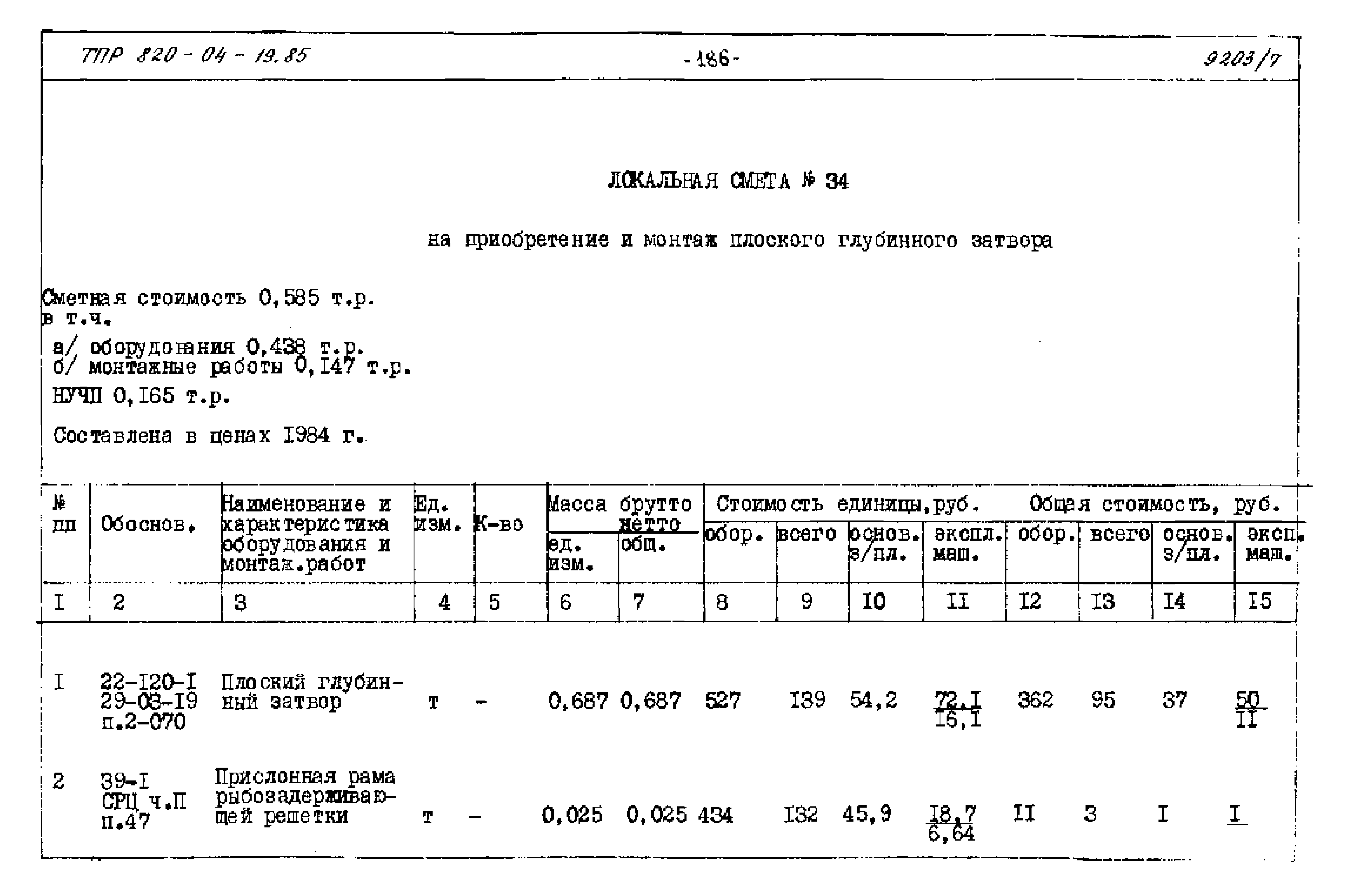 Типовые проектные решения 820-04-19.85