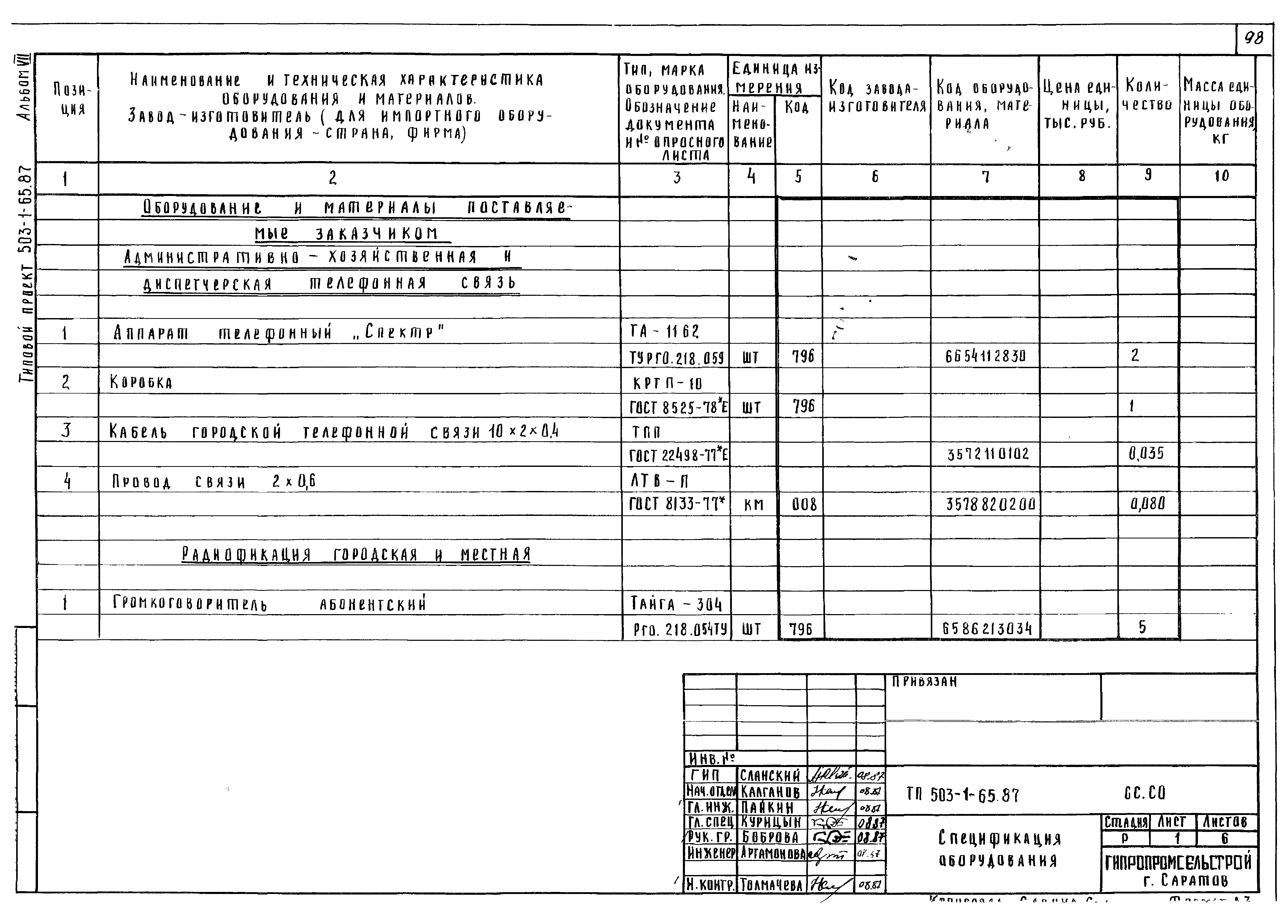 Типовой проект 503-1-65.87