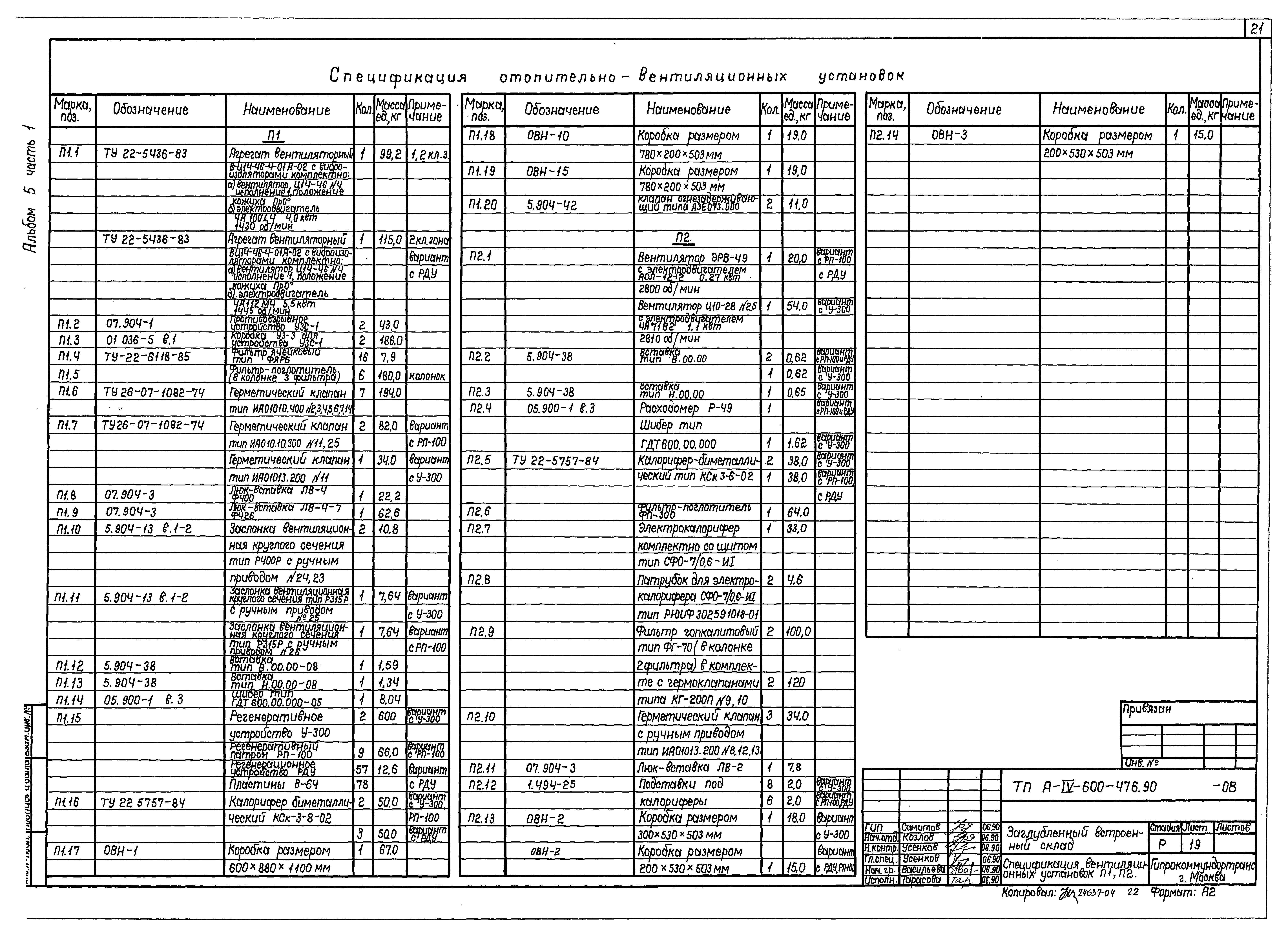 Типовой проект А-IV-600-476.90