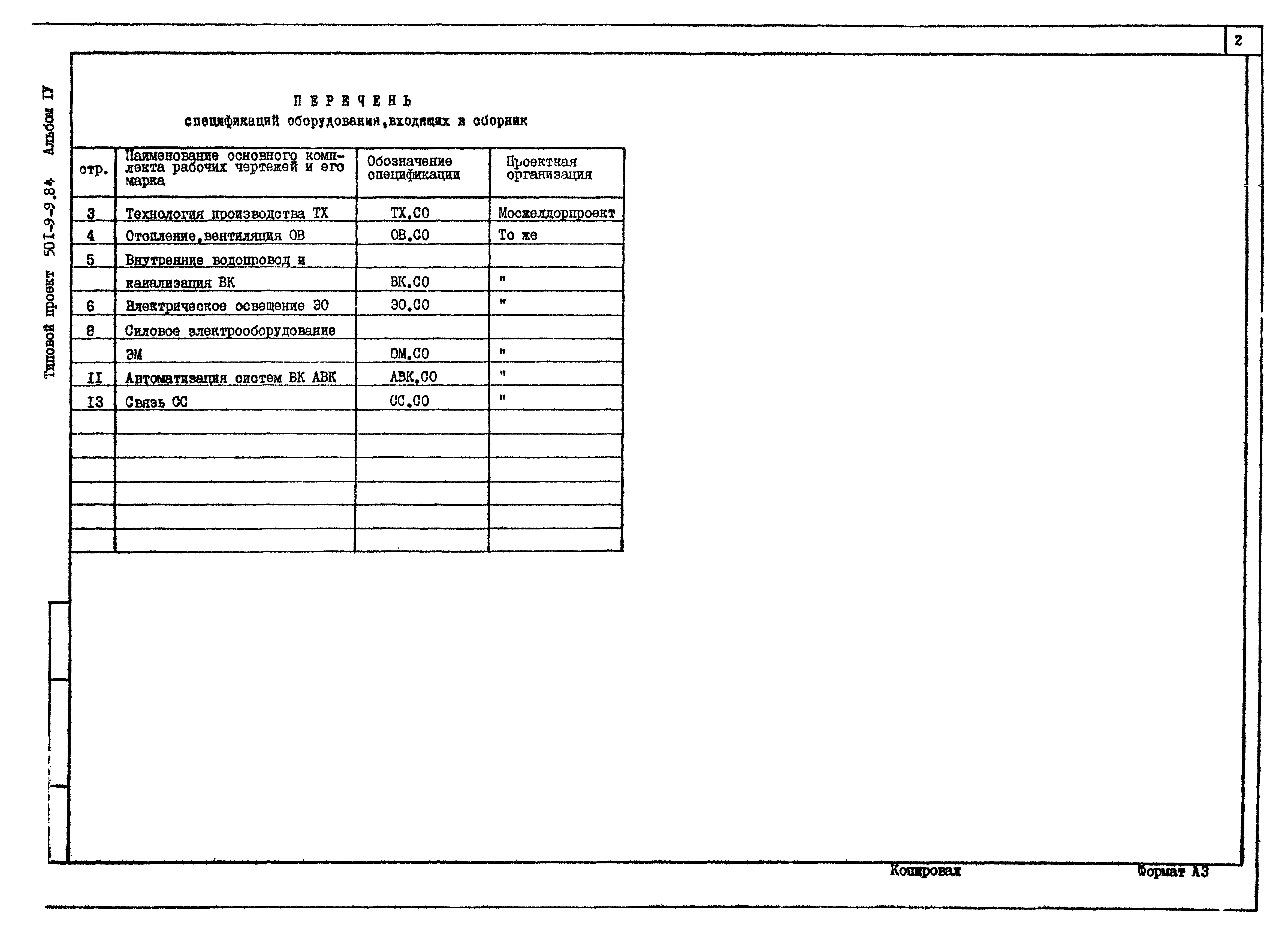 Типовой проект 501-9-9.84