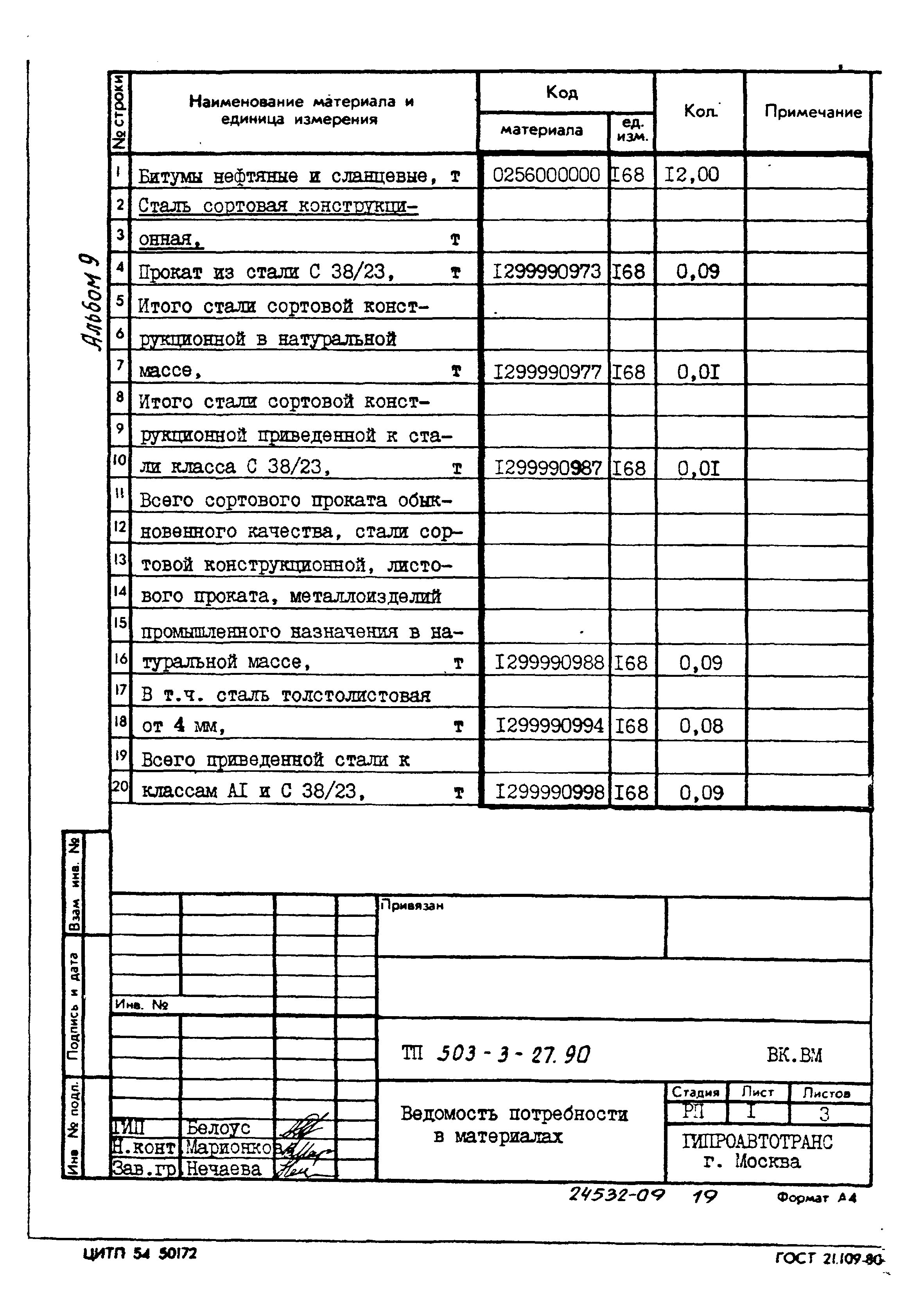 Типовой проект 503-3-27.90