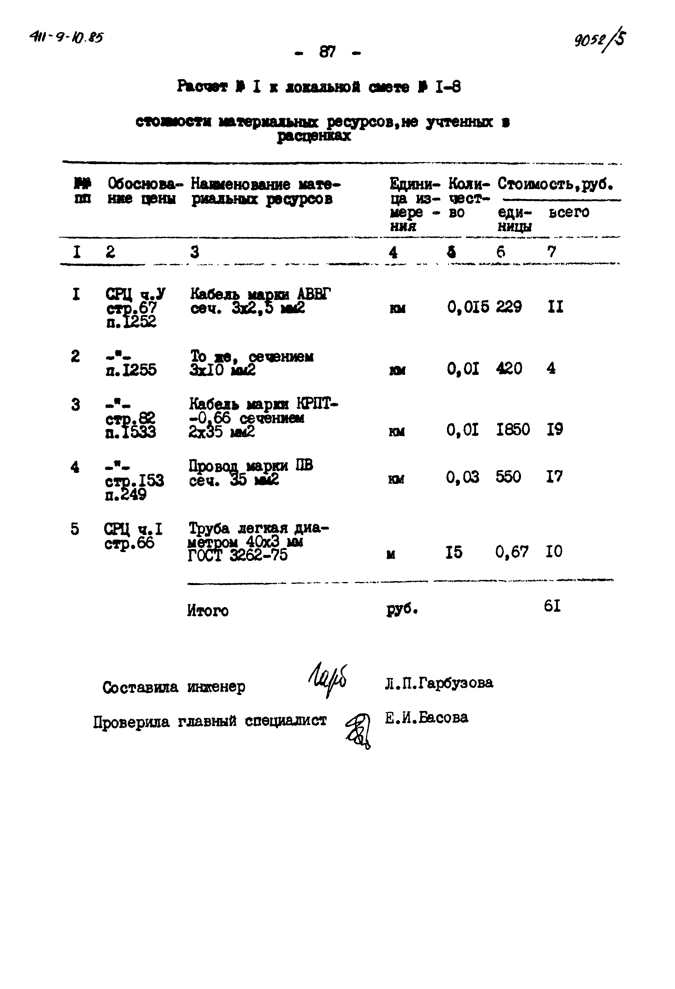 Типовой проект 411-9-10.85