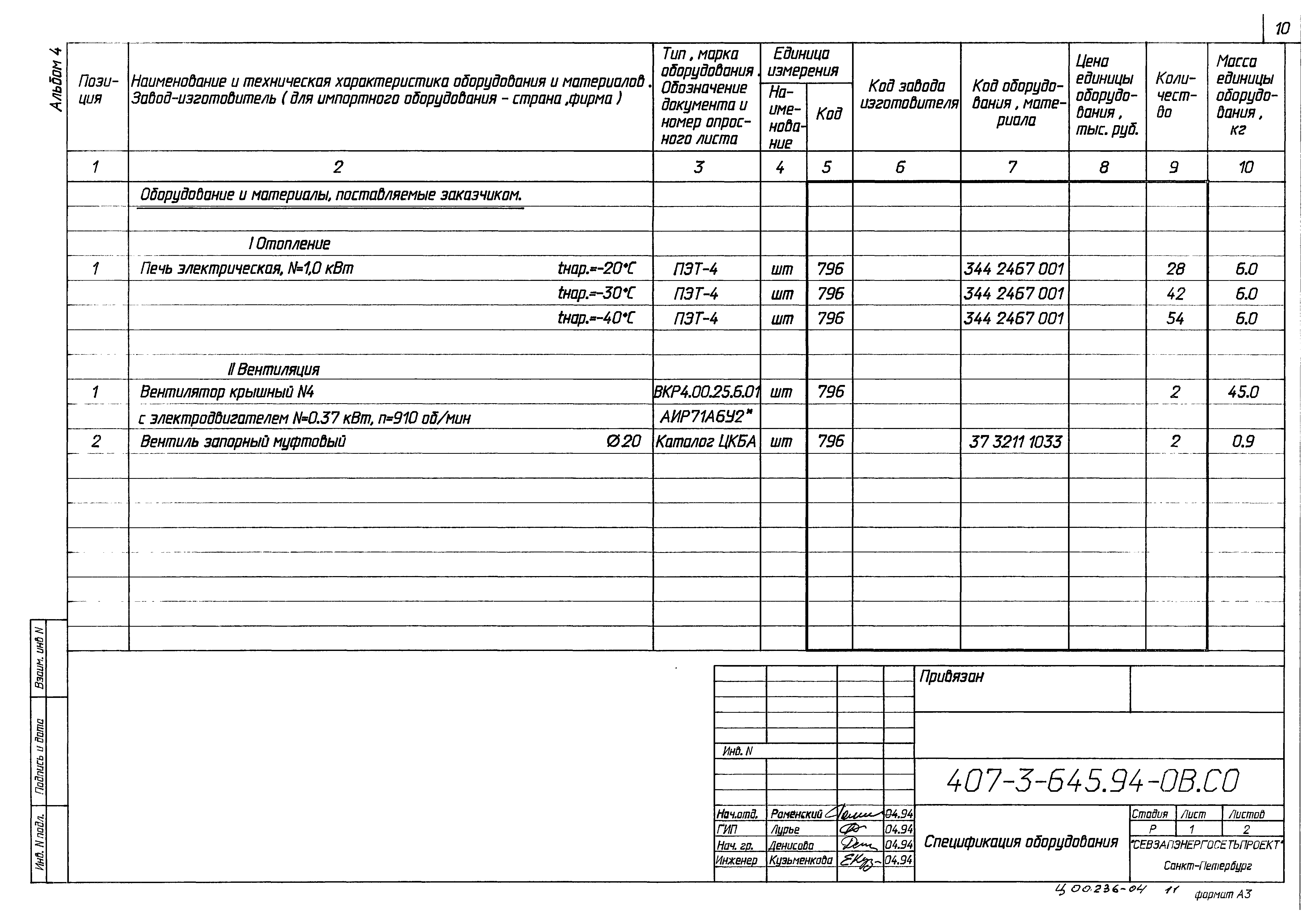 Типовой проект 407-3-645.94