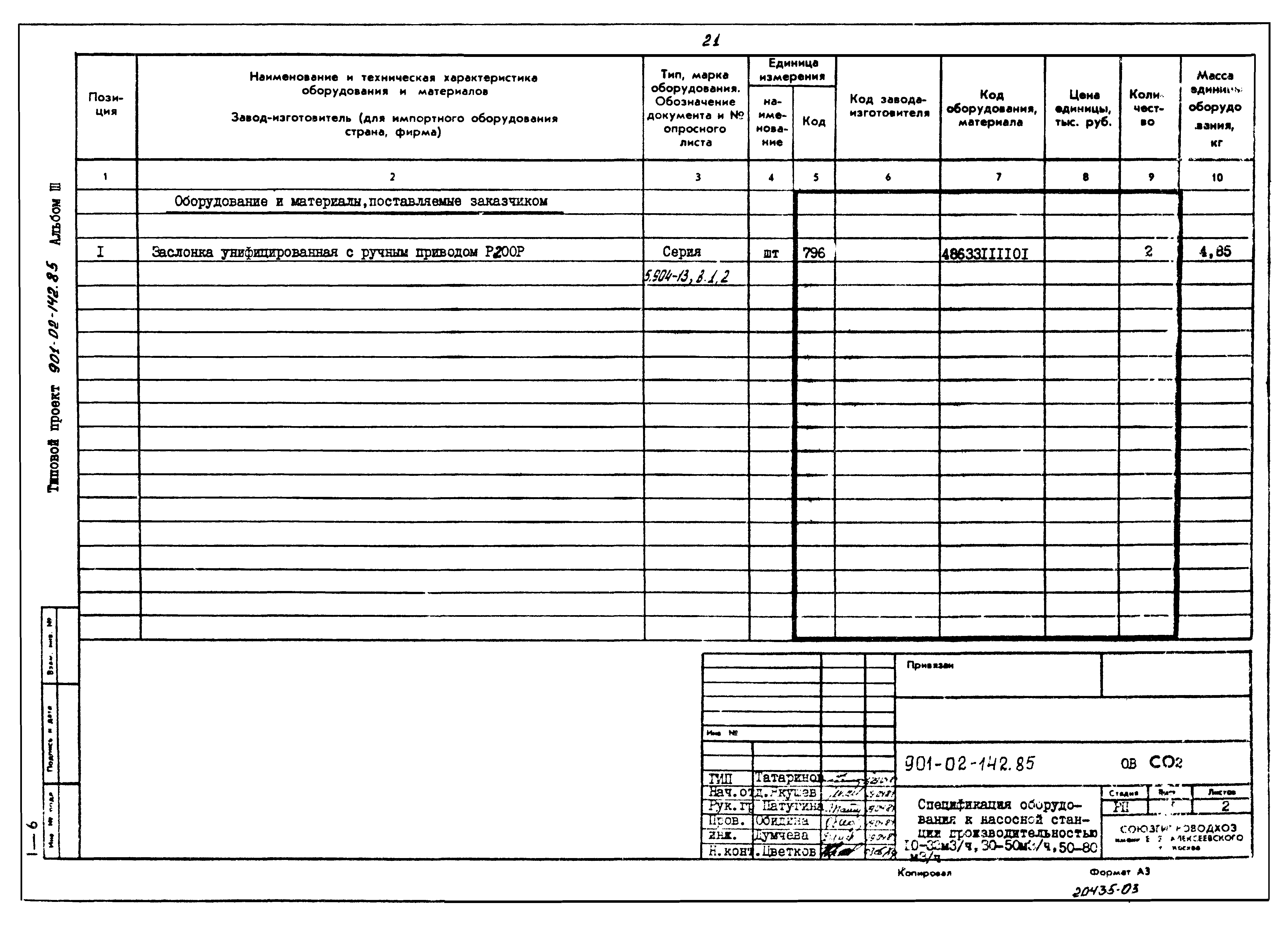 Типовые проектные решения 901-02-142.85