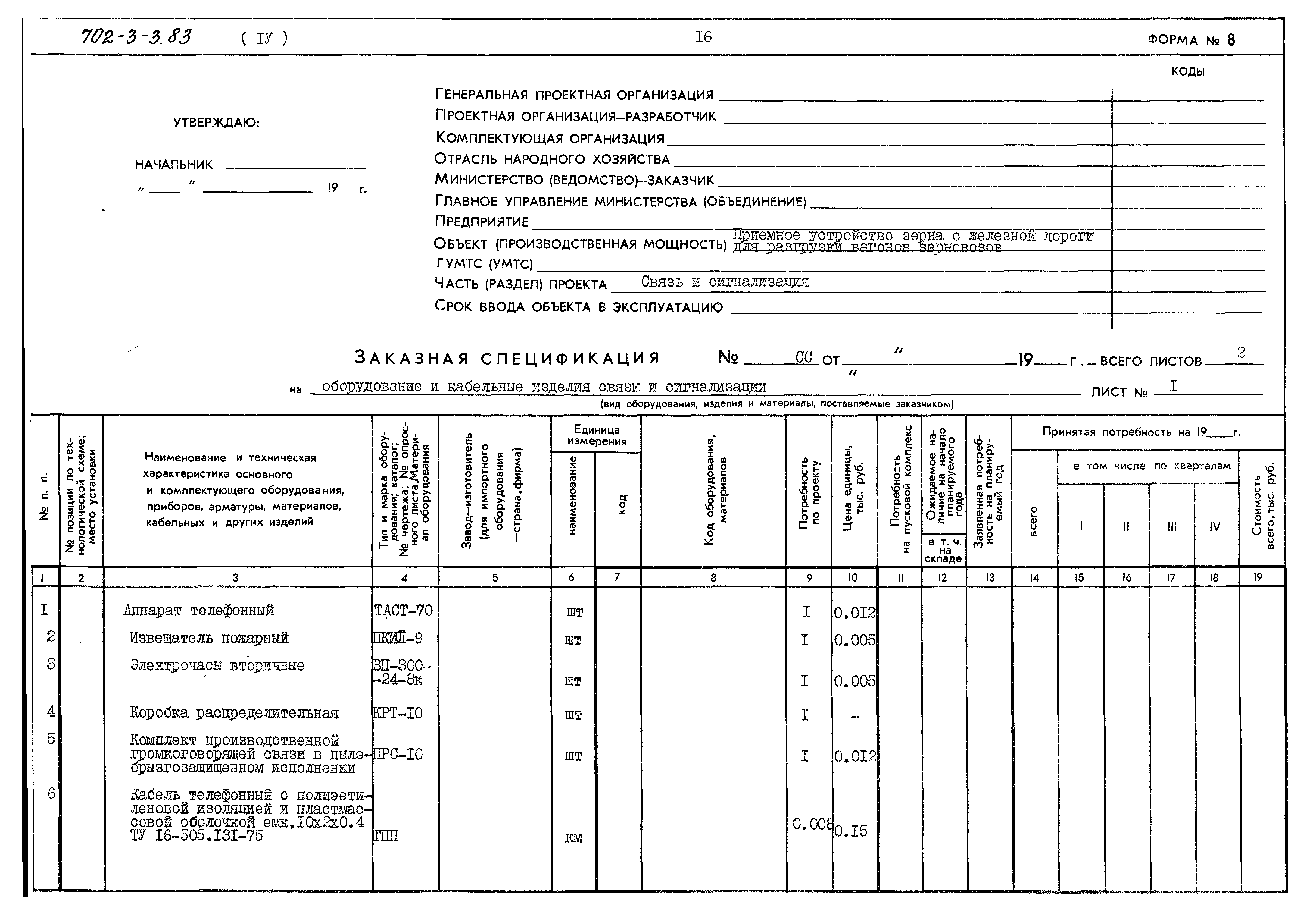 Типовой проект 702-3-3.83