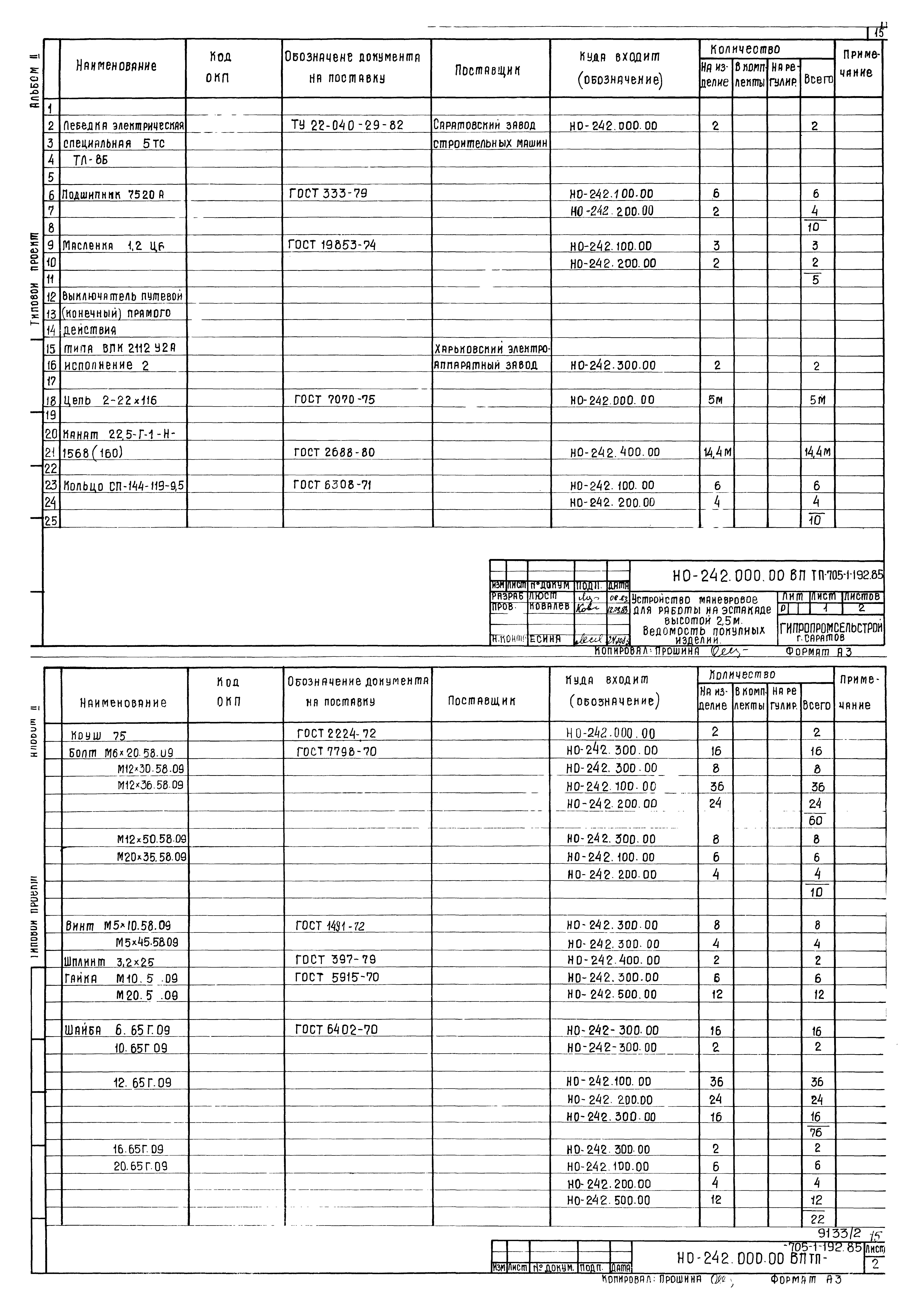 Типовой проект 705-1-192.85