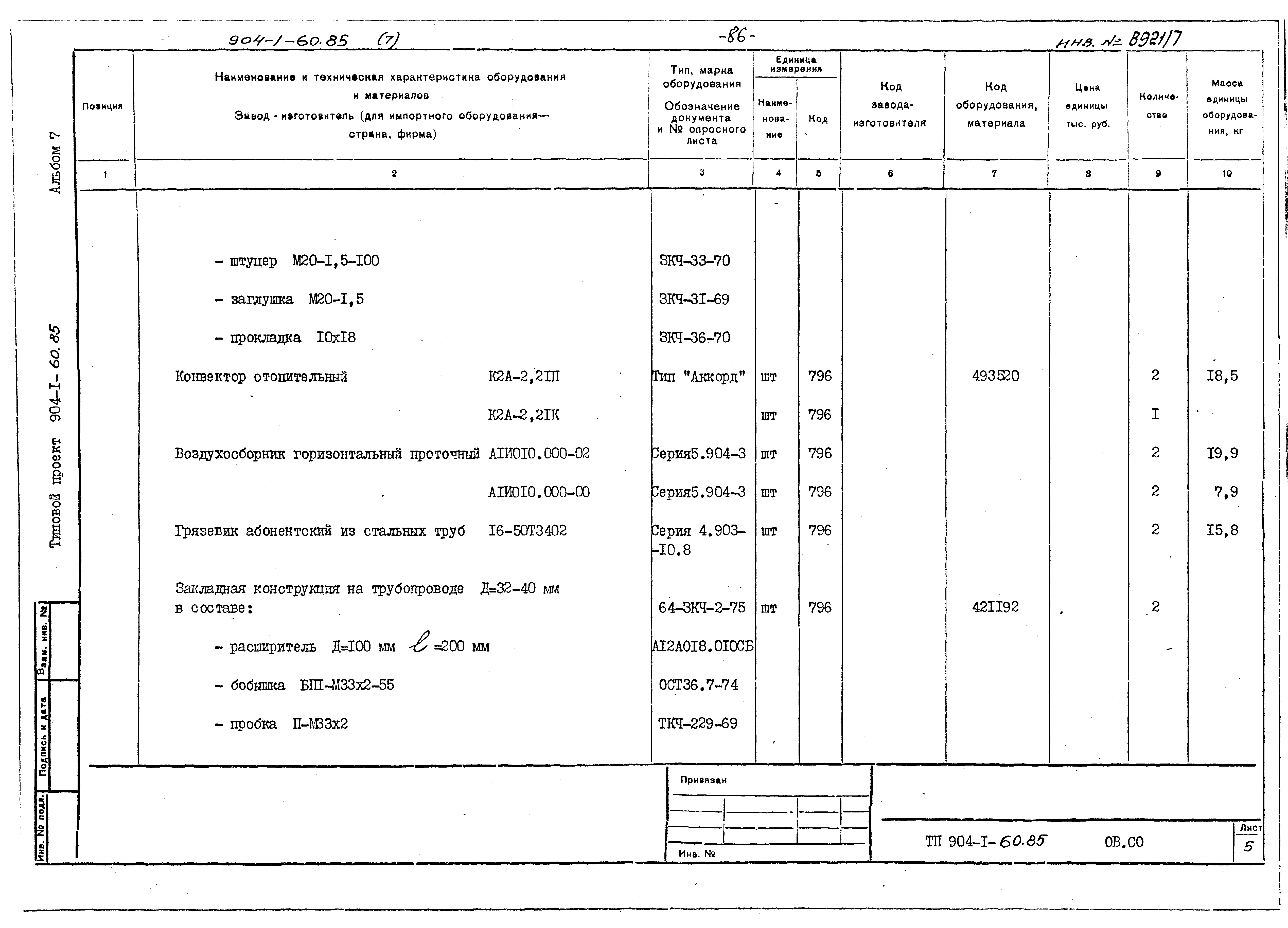 Типовой проект 904-1-60.85