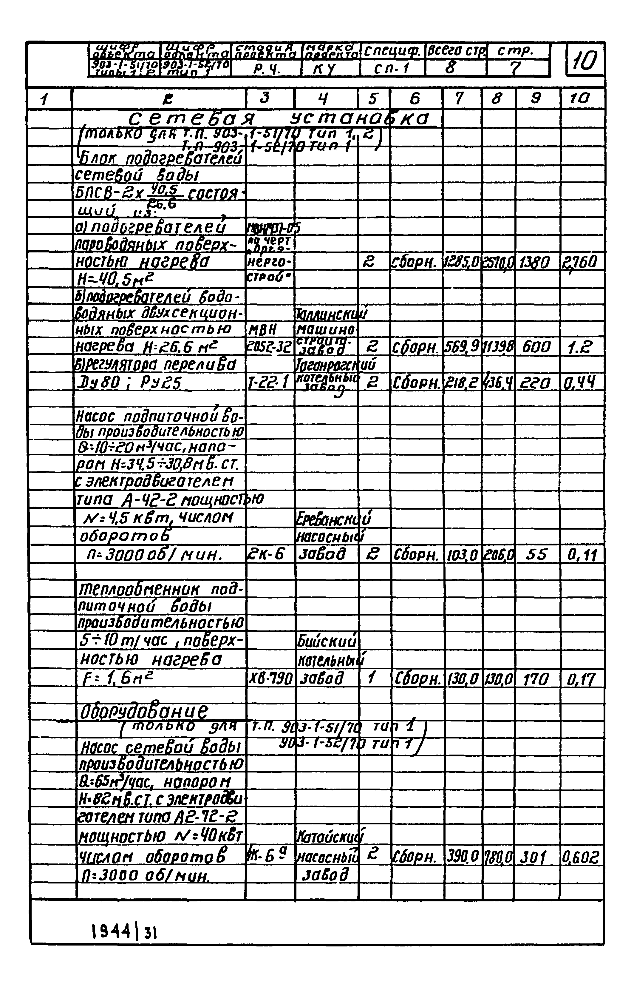 Типовой проект 903-1-52/70