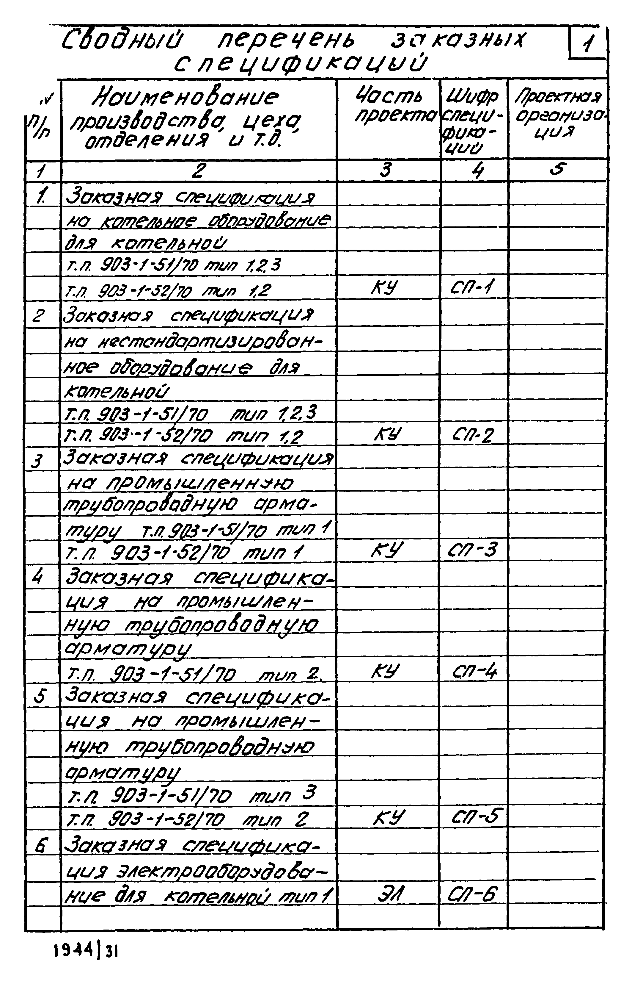 Типовой проект 903-1-52/70