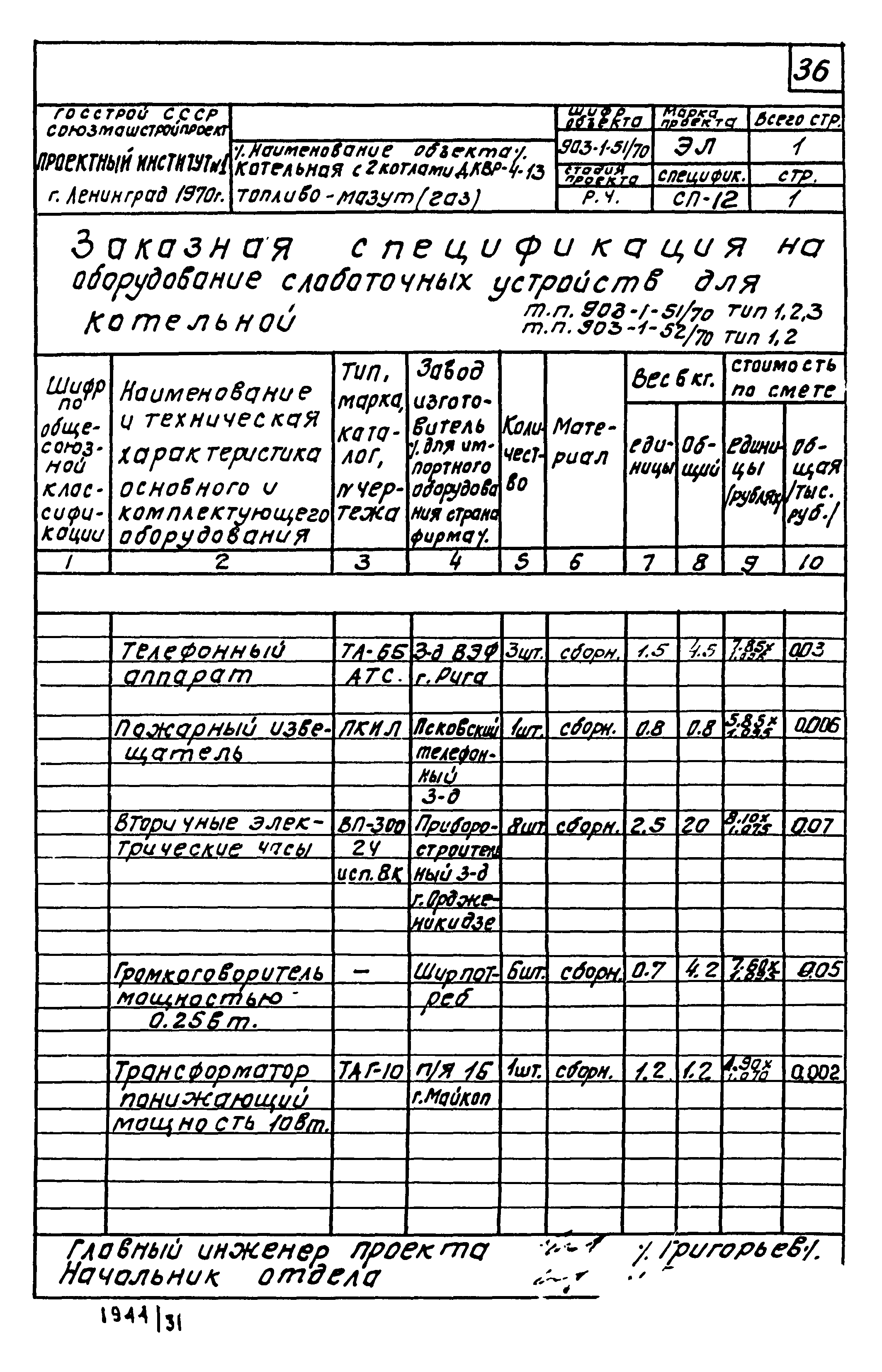 Типовой проект 903-1-52/70