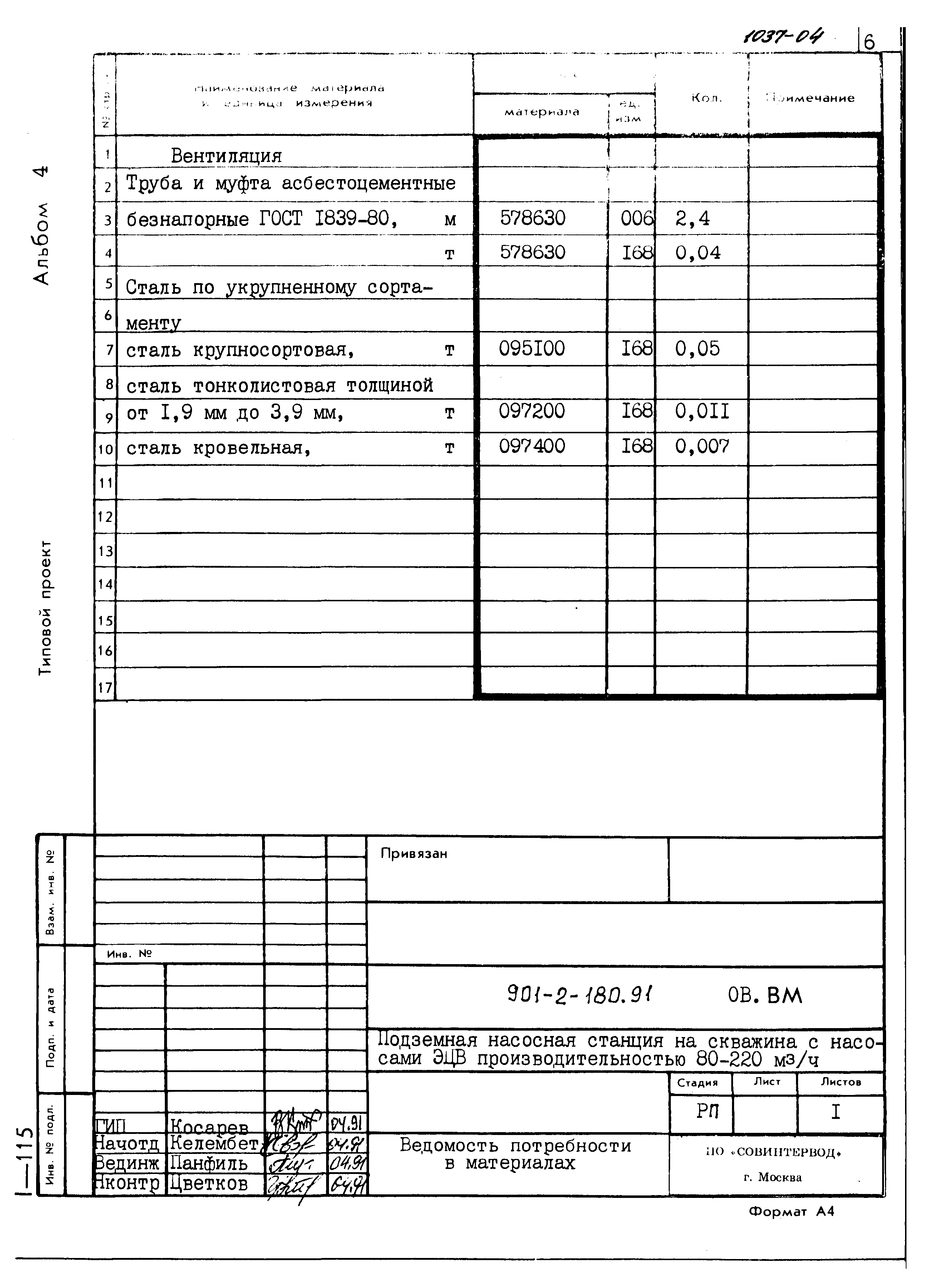 Типовой проект 901-2-180.91