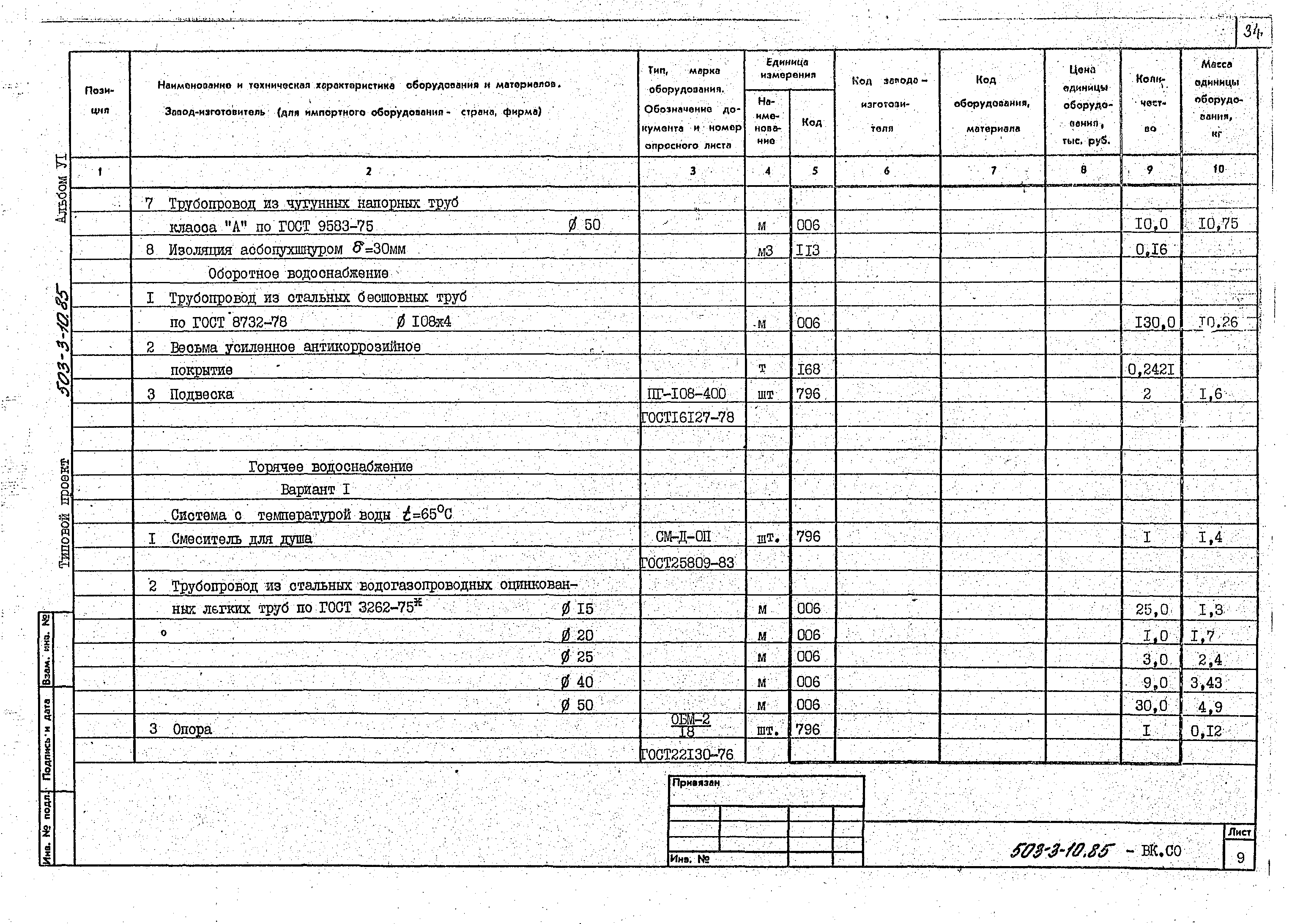 Типовой проект 503-3-10.85