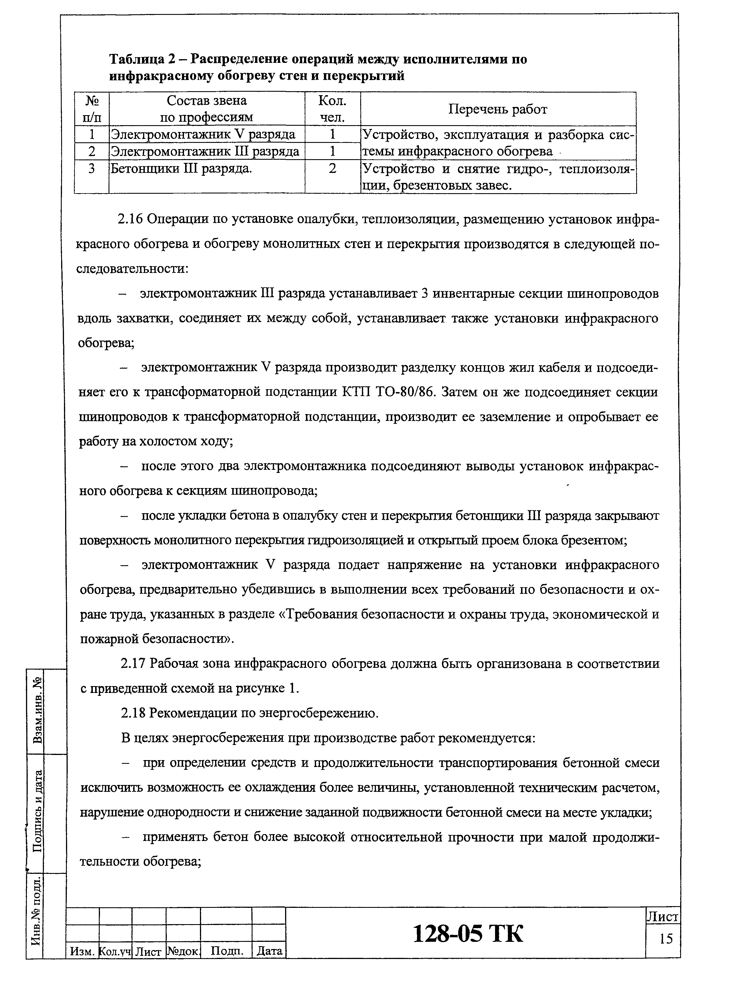 Технологическая карта 128-05 ТК