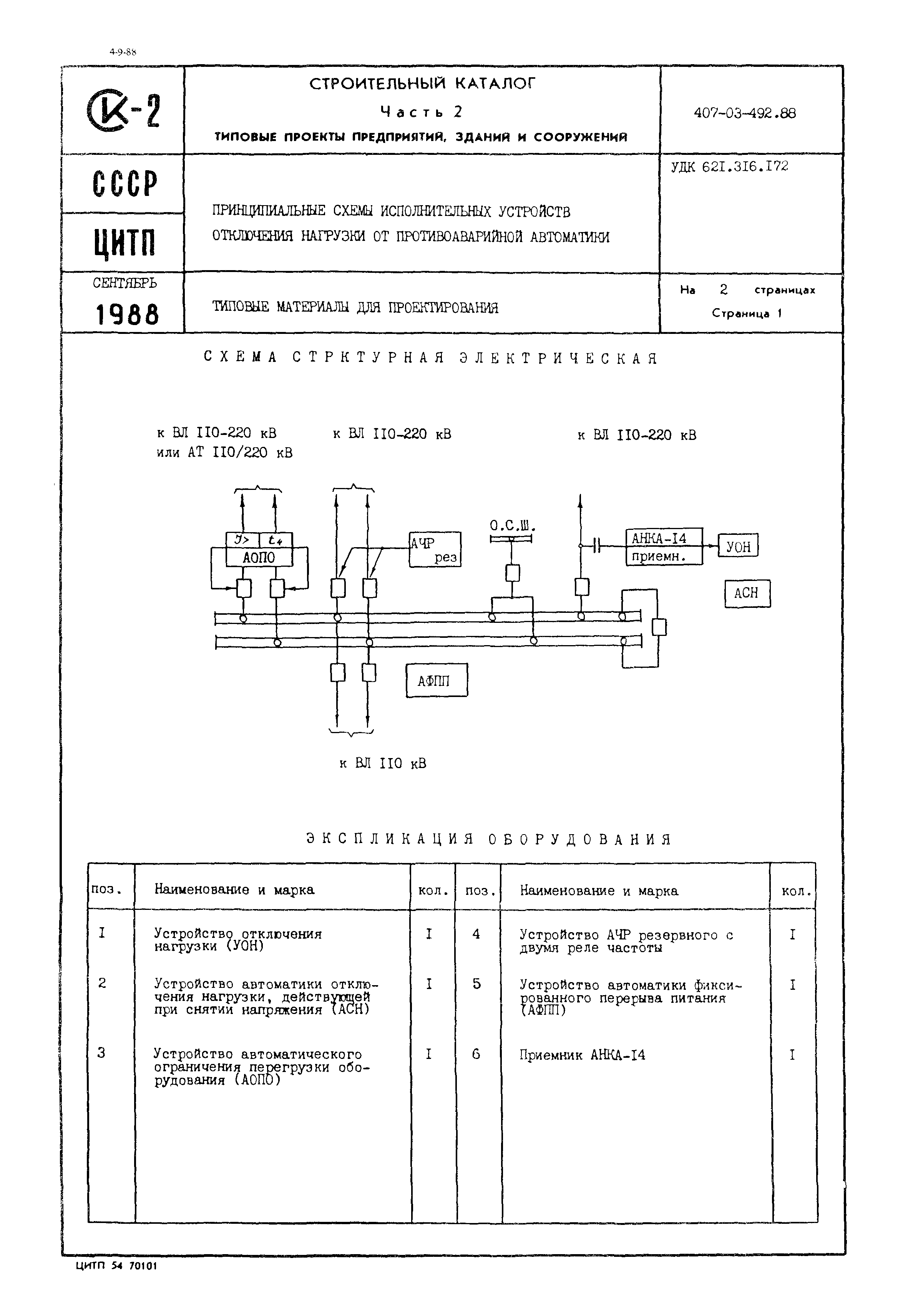 Скачать Типовые материалы для проектирования 407-03-492.88 Принципиальные  схемы исполнительных устройств отключения нагрузки от противоаварийной  автоматики